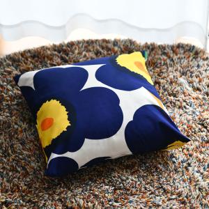 マリメッコ クッションカバー 50×50cm ウニッコ 60th Anniversary ネイビー×イエロー marimekko Unikko ビタミンカラー おしゃれ かわいい 人気 送料無料｜cds-r