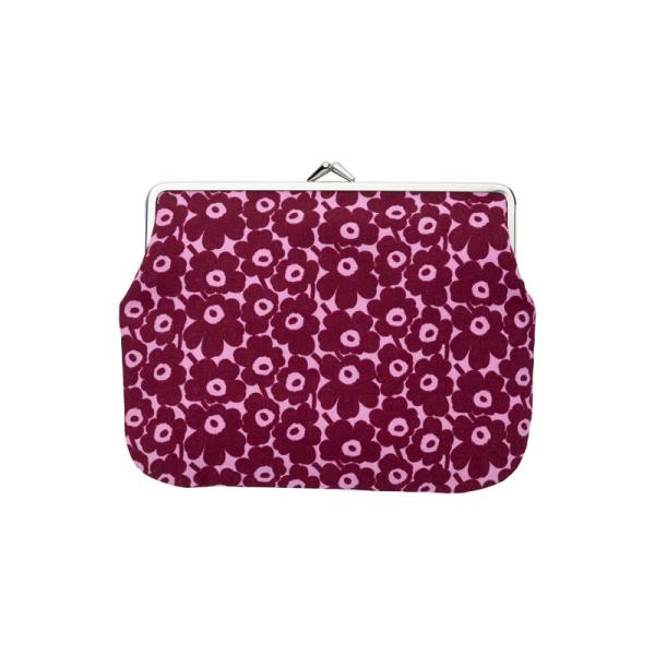 マリメッコ がま口 ポーチ ミニ ピックイネンウニッコ プオリカス ピンク×ダークレッド marim...