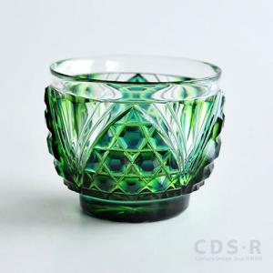 薩摩切子 二色 脚付盃 cut201 ルリ金赤 二色衣 二色被せ 島津薩摩切子