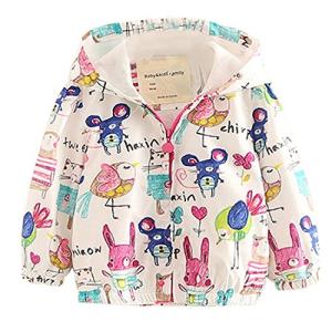 LittleSpring ウインドブレーカー キッズ 女の子 ナイロン パーカー 春秋 ジャケット 子供 可愛い プリント 白 100