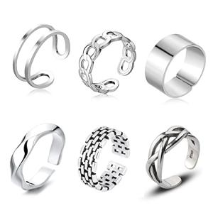 Coollooda 指輪 ァッションリング シンプル ユニセックス セットシルバー 調節可能なサイズ 人気 女性 メンズ レディース ユニ