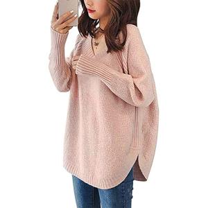 裾 ふんわり ニット ラウンドカット Vネック ゆったり セーター アタタカイ ロング オシャレ カワイイ 長袖