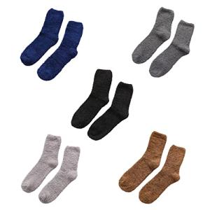 メンズ もこもこ ルームソックス 5足セット カラー ランダム 無地 シンプル ふわふわ 靴下 冷え対策