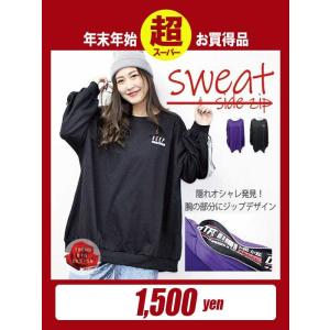 レディース トレーナー スエット 大きいサイズ サイドジップロゴ ビック 胸元刺繍ロゴ/おおきい 40代 50代 30代 秋冬 2019AW（取寄）