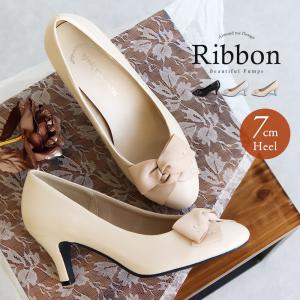 パンプス ラウンドトゥ 黒 7cmヒール 結婚式 入学式 卒業式 セレモニー