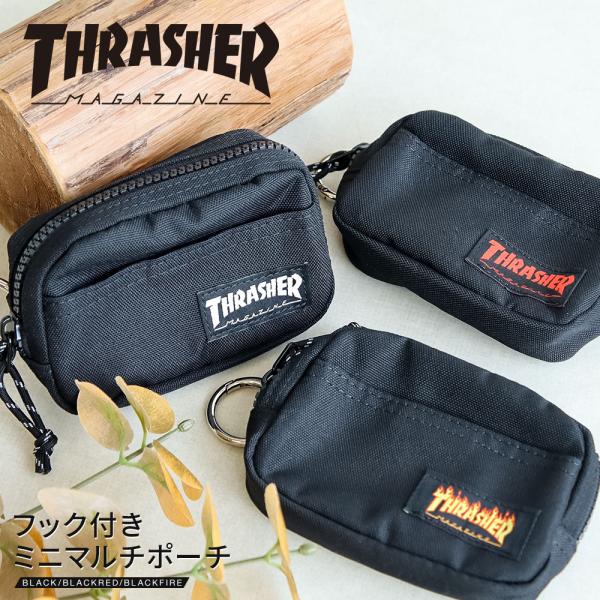 THRASHER  ポーチ ケース フック 小さめ ミニ ポケット 付き ファスナー コンパクト ウ...
