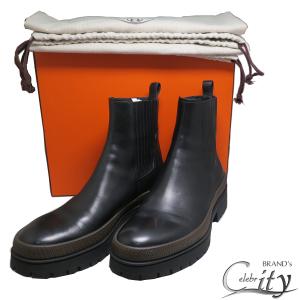 HERMES【エルメス】Barque サイドゴアブーツ レザー ブラック×ブラウン【USED】｜celebrity-brandshop