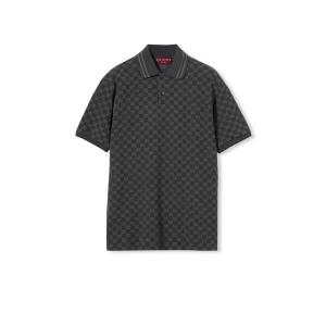 グッチ GUCCI 2026秋冬 メンズ GGコットンピケ ジャカード ポロシャツ【ブラック＆グレー 】【送料無料】【正規品】