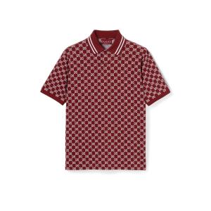 グッチ GUCCI 2026秋冬 メンズ GGコットンピケ ジャカード ポロシャツ【グッチ ロッソ アンコーラ（深い赤）＆ホワイト 】【正規品】