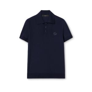 グッチ GUCCI 2026秋冬 メンズ エンブロイダリー入り ウールニット ポロシャツ【ダークブルー 】【送料無料】【正規品】