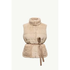2025/26秋冬 MONCLER モンクレール レディースGILET IMBOTTITO JOUI IN TEDDY E MATERIALI SINTETICIダウンベスト【beige chiaro 】【送料無料】【正規品】