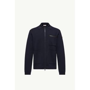 2026春夏 MONCLER モンクレール メンズLEATHER LOGO WOOL ZIP-UP CARDIGANジャケット【Navy Blue 】【送料無料】【正規品】