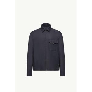 2026春夏 MONCLER モンクレール メンズLEATHER LOGO COTTON BLEND SHIRTシャツ【Navy Blue 】【送料無料】【正規品】