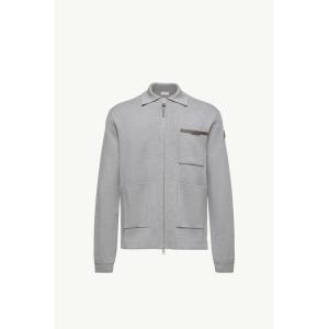 2026春夏 MONCLER モンクレール メンズLEATHER LOGO WOOL ZIP-UP CARDIGANジャケット【Gray 】【送料無料】【正規品】