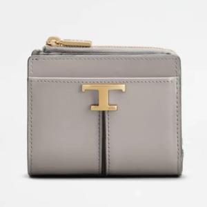 トッズ TOD'S 2024春夏 レディース T タイムレス レザー ウォレット 財布【グレー 】【送料無料】【正規品】