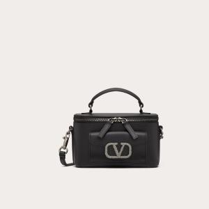 ヴァレンティノ VALENTINO レディース☆ミニ ロコ カーフスキン ハンドバッグ ジュエルロゴ入り【black 】【送料無料】【正規品】