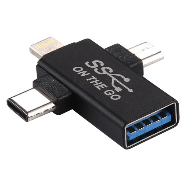 OTGでUSB機器を接続！ OTG Type-C ＆ microUSB &amp; iOS 3IN1 アダプ...