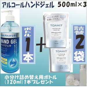 アルコールハンドジェルset1-2 ボトル１本  詰め替え 2パック セット  ハンドジェル 500ml  保湿  アルコール 大容量 手指 速乾 洗浄 東亜産業｜celestial-farm