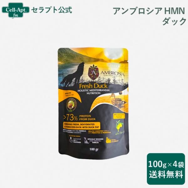 アンブロシア HMN ダック オリーブオイル入り 犬用 100g×4袋 （07347）（賞味期限：2...