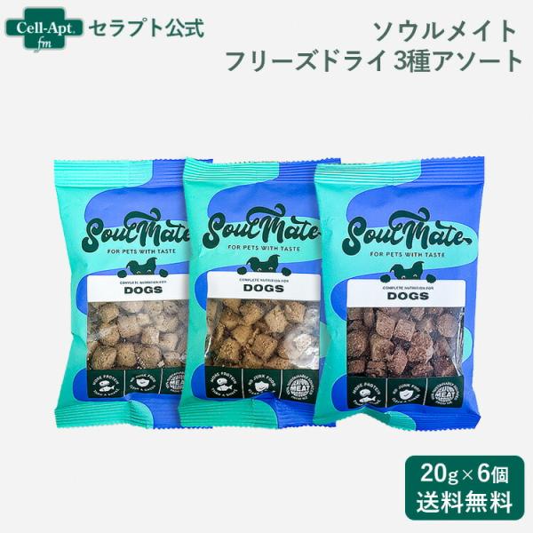 ソウルメイト フリーズドライフード 犬用 3種アソート(シーフード・チキン・レッドミート各2個)