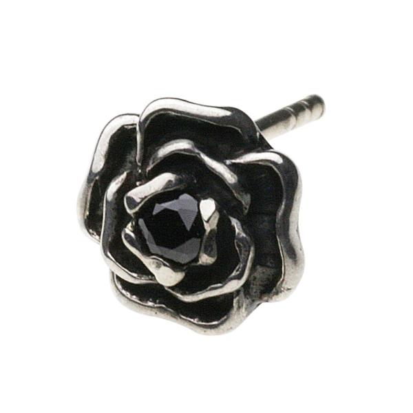 ブラックジルコニア シルバーピアス メンズ 薔薇 ローズ バラ 花 フラワー ゴシック シルバー92...