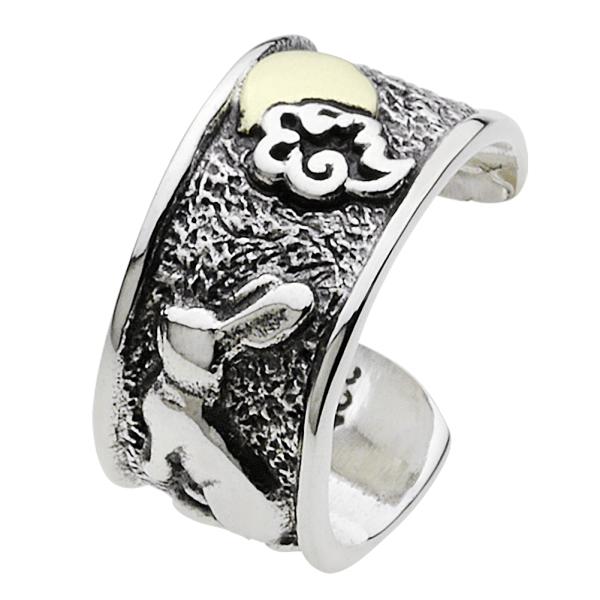 シルバーイヤーカフ メンズ お月見 うさぎ 和風 月 兎 満月 夜空 秋 動物 おしゃれ シルバー9...