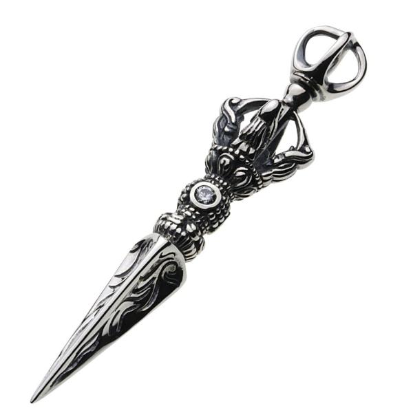 ジルコニア シルバーペンダント メンズ 金剛杵 ドルジェ 仏教 法具 ドージェ 五鈷杵 三鈷杵 シル...