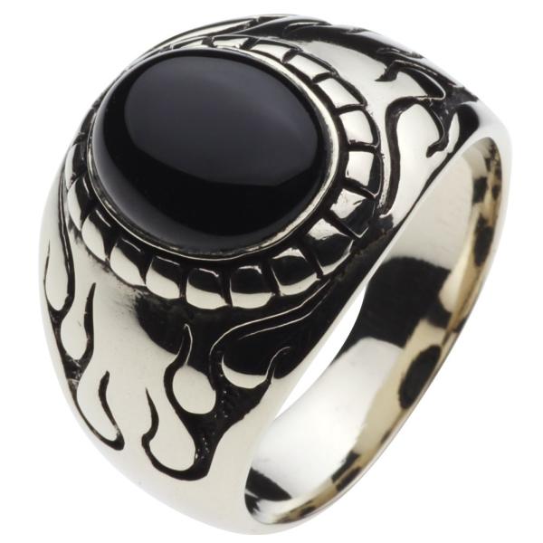 リング 指輪 ホワイトメタル アクセサリー ファイヤーカレッジ オニキス 炎 ファイアパターン トラ...