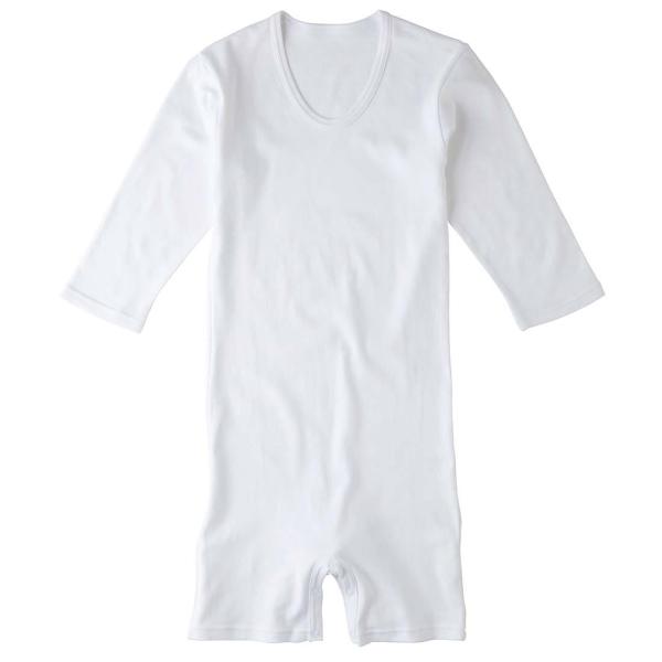 紳士 介護肌着 ロンパース 8分袖 ワンタッチ肌着 ホック式 Ｔスーツ ロンパス型 シニアロンパース...