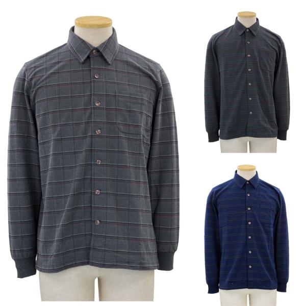 シニア 紳士 あったか 裏起毛 鹿の子 前開き 長袖 ななめボタンホール ニット シャツ シニアファ...