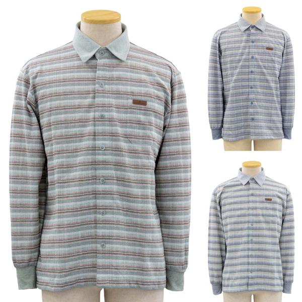 シニア 紳士 夏長袖 マジックテープ ワンタッチ 麻混 ニット シャツ MC●シニアファッション 春...