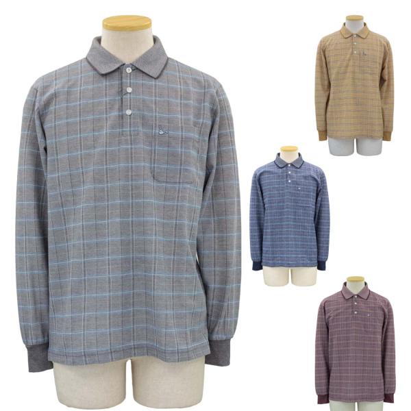 トロイ TOROY 格子 Wジャガード 長袖 ポロシャツ 紳士 シニアファッション 秋冬 70代 8...