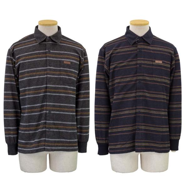 シニア 紳士 長袖 全開 マジックテープ ワンタッチ あったか やわらか ピーチ起毛 ニット シャツ...