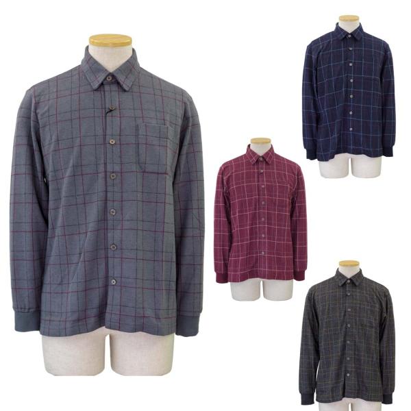 シニア向け 紳士 起毛 前開き 長袖 マジックテープ ワンタッチ ニット シャツ シニアファッション...