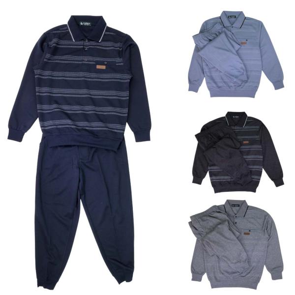 シニアファッション 80代 70代 メンズ 春 秋 スウェットスーツ ポロ ブルゾン パンツ 上下セ...