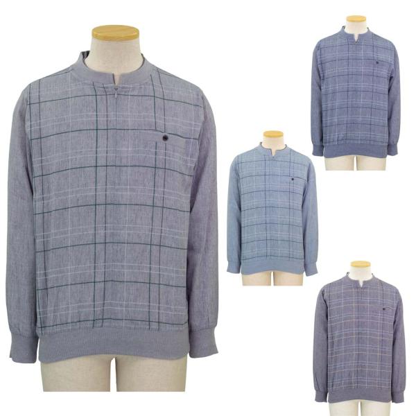 夏長袖 麻混 楊柳 ロングファスナー クルートレーナー 春夏 涼しい シャツ  シニアファッション ...