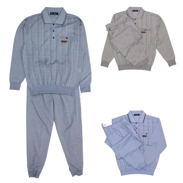 夏長袖 涼感 撚杢 鹿の子 ポロ ブルゾン パンツ 上下セット 部屋着 紳士服 高齢者 服装 おしゃ...