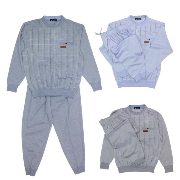 夏長袖 涼感 撚杢 鹿の子 クルー ブルゾン パンツ 上下セット 部屋着 紳士服 高齢者 服装 おし...