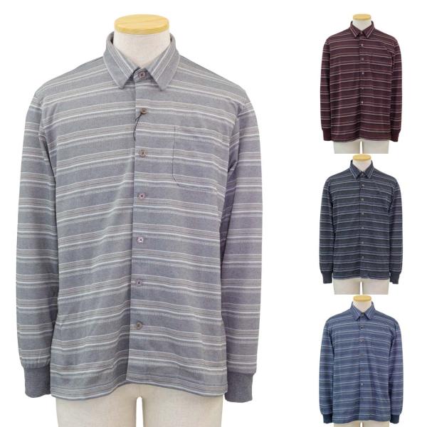 スナップボタン ワンタッチ 前開き 全開 ジャガード ニット シャツ シニアファッション 秋冬 70...