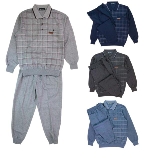 春 秋 快適 スウェットスーツ ポロ ブルゾン ダンボール パンツ 上下セット 衿付き 紳士 シニア...