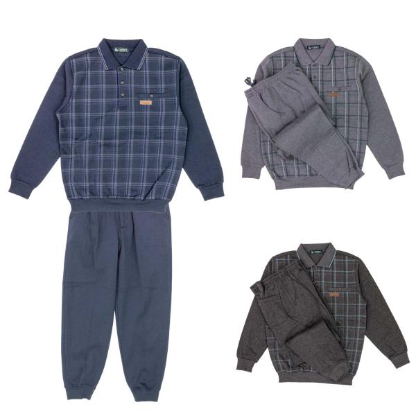 スウェットスーツ 裏起毛 ポロ ブルゾン パンツ 上下セット 紳士 シニアファッション 秋冬 70代...