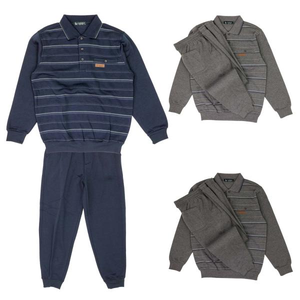 スウェットスーツ 裏起毛 ポロ ブルゾン パンツ 上下セット 紳士 シニアファッション 秋冬 70代...