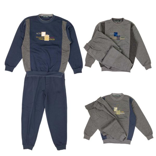 切替デザイン スウェットスーツ 裏起毛 クルーネック トレーナー パンツ 上下セット 紳士 シニアフ...
