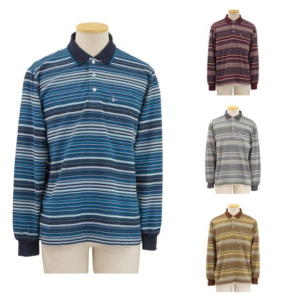 トロイ TOROY マルチボーダー 長袖 ポロシャツ  70代 80代 90代 高齢者 メンズ シニ...