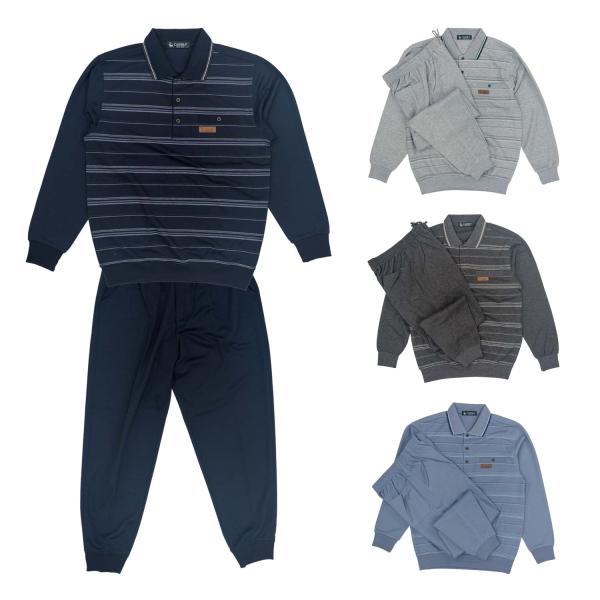 通年 快適 スウェットスーツ ポロ ブルゾン ダンボール パンツ 上下セット 衿付き 紳士 シニアフ...