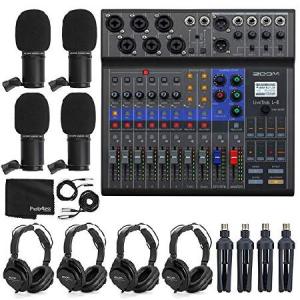 Zoom LiveTrak L-8 Portable 8-Channel Digital Mixer and Multitrack Recorder + 4x Zoom ZDM-1 Mic with Headphones, Windscreens and Stands + Cleaning Clot