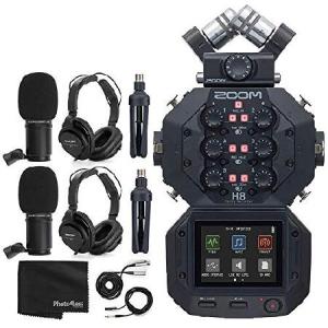 Zoom H8 8-Input / 12-Track Portable Handy Recorder For Podcasting, Music, Field Recording + 2x Zoom ZDM-1 Podcast Mic + 2x Headphones + 2x Windscreens