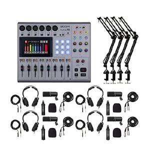 Zoom PodTrak P8 Podcasting Recorder Bundle with Microphone Pack Accessory Bundle (4-Pack), Boom Arm Microphone Stand (4-Pack) and Memory Card (10 Item
