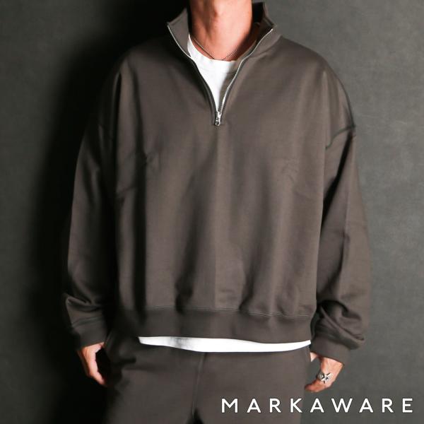 【MARKAWARE/マーカウェア】SHORT QUARTER ZIP PULLOVER - CHA...