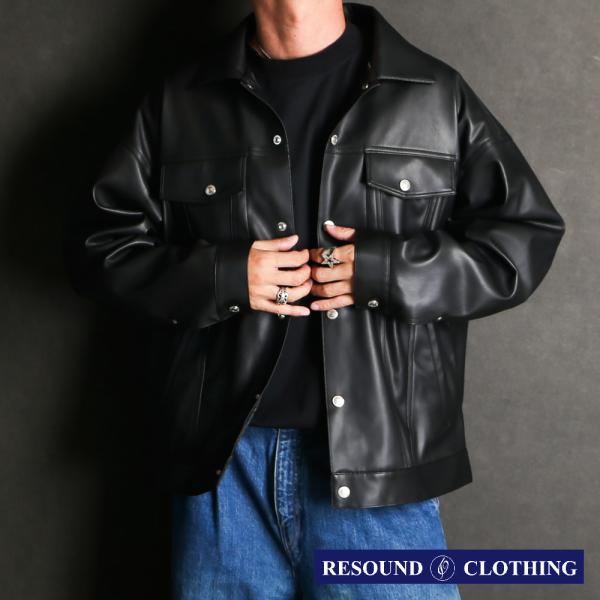 【RESOUND CLOTHING 】LEATHER OVER 3RD G - BLACK / エコ...